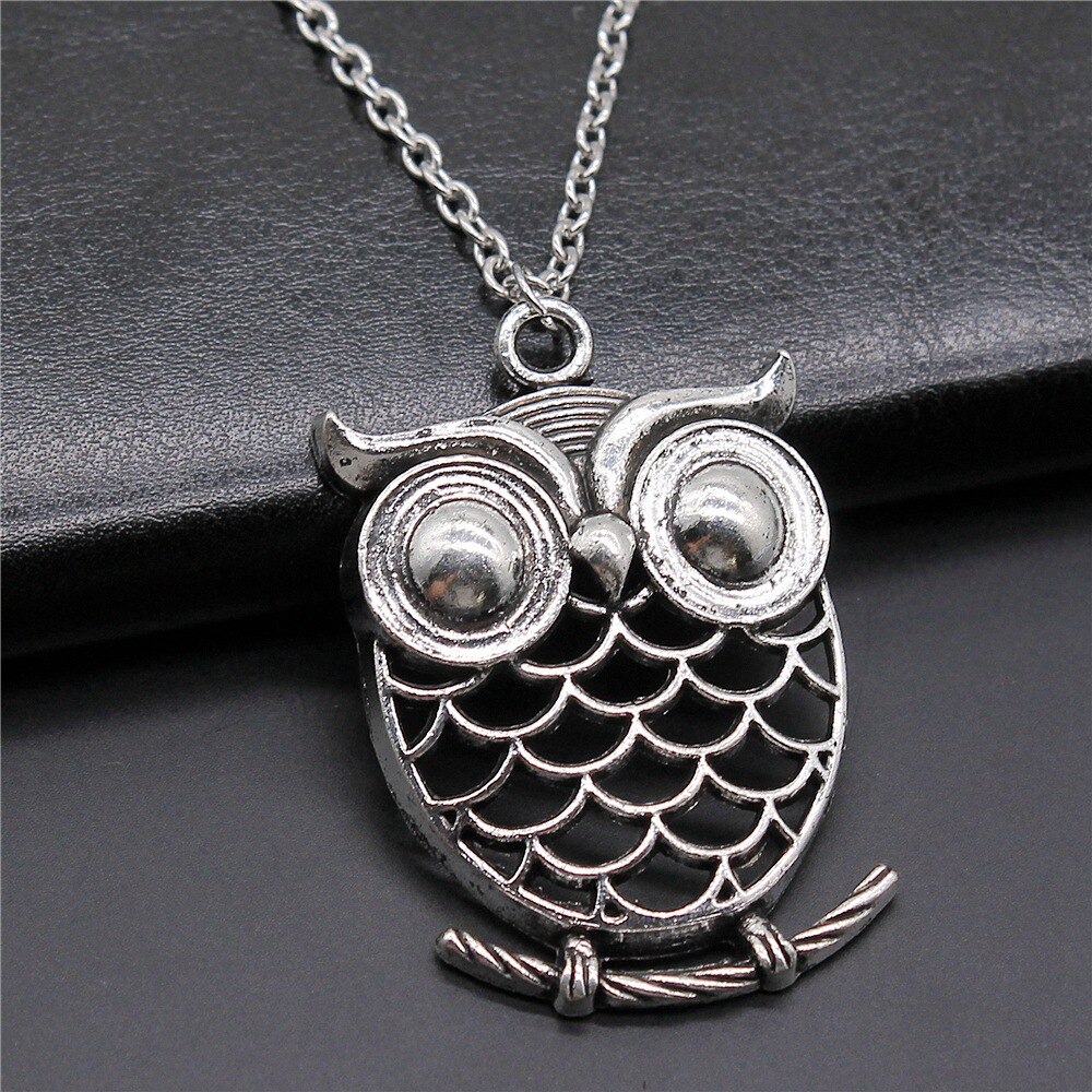 Uil Hanger Ketting Voor Vrouwen Mannen Lange Keten Ketting Creatieve Party Sieraden Accessoires: Silver-51x35mm / 45cm