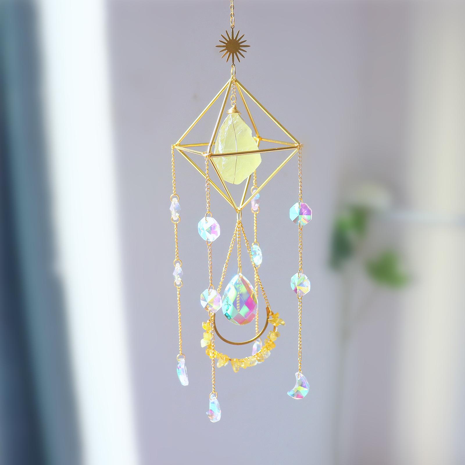 Crystal Wind Chimes Pendant Rainbow Maker Prism Ball Ornament Feng Shui Hanging for Christmas Party Car Home Decoration: Yellow