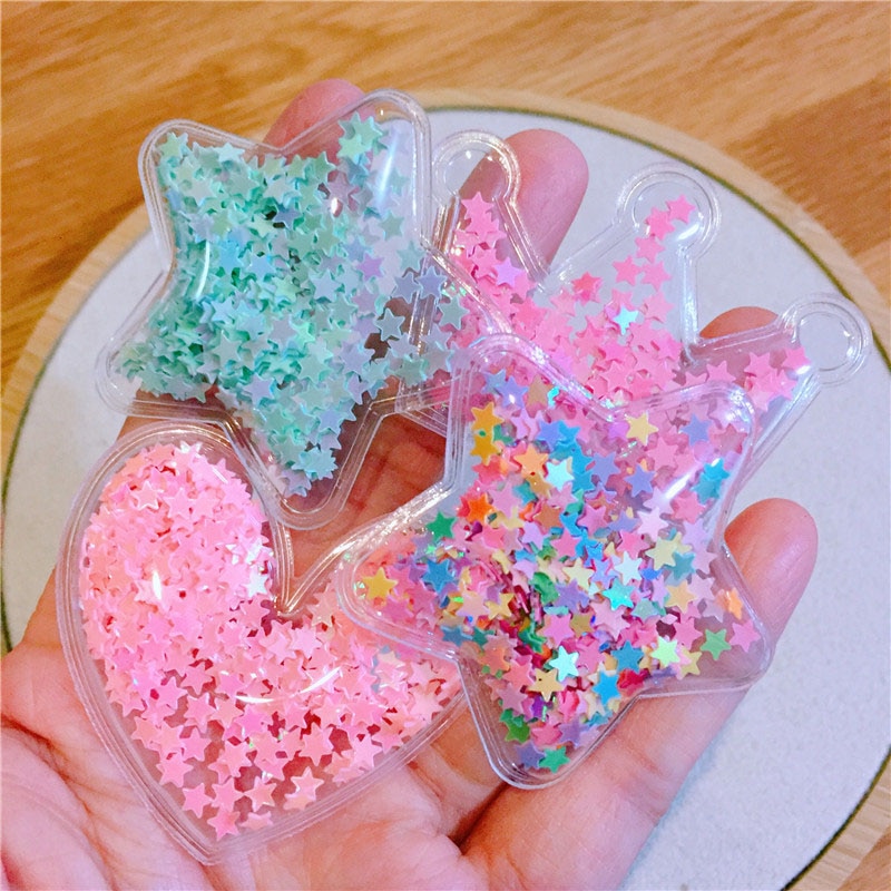 12 stuks/partij multi-stijl transparante bling bling ster vloeiende patches applicaties voor kinderen clip en diy haarspeld accessoires
