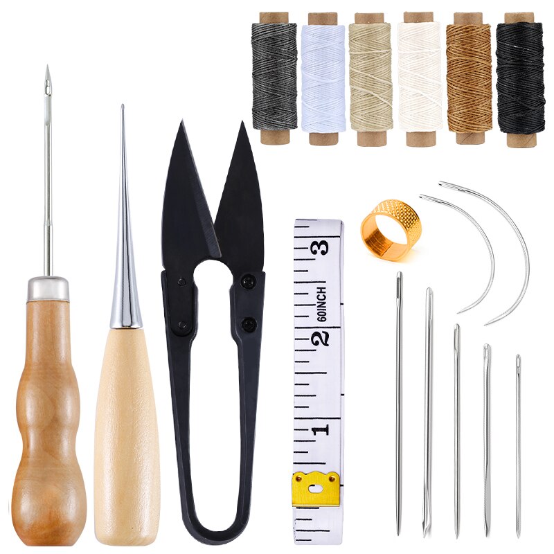 IMZAY-máquina de coser Manual de cuero, Kit de herramientas de costura de cuero con costura rápida, juego de accesorios de herramientas de ranurado de perforación de artesanía de cuero: Amarillo claro