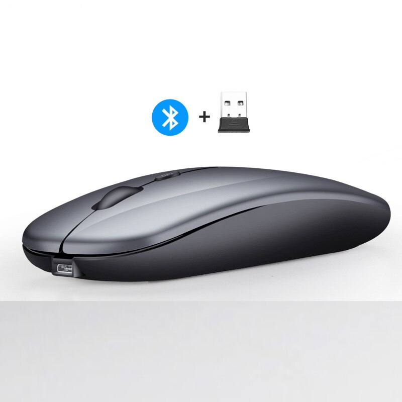 Gelee Kamm Wiederaufladbare Drahtlose Maus Bluetooth Maus Dual Modus Dünne Stille Mäuse für Laptop Telefon Tablet Bluetooth 5,0 Maus: bothBluetooth  Gray