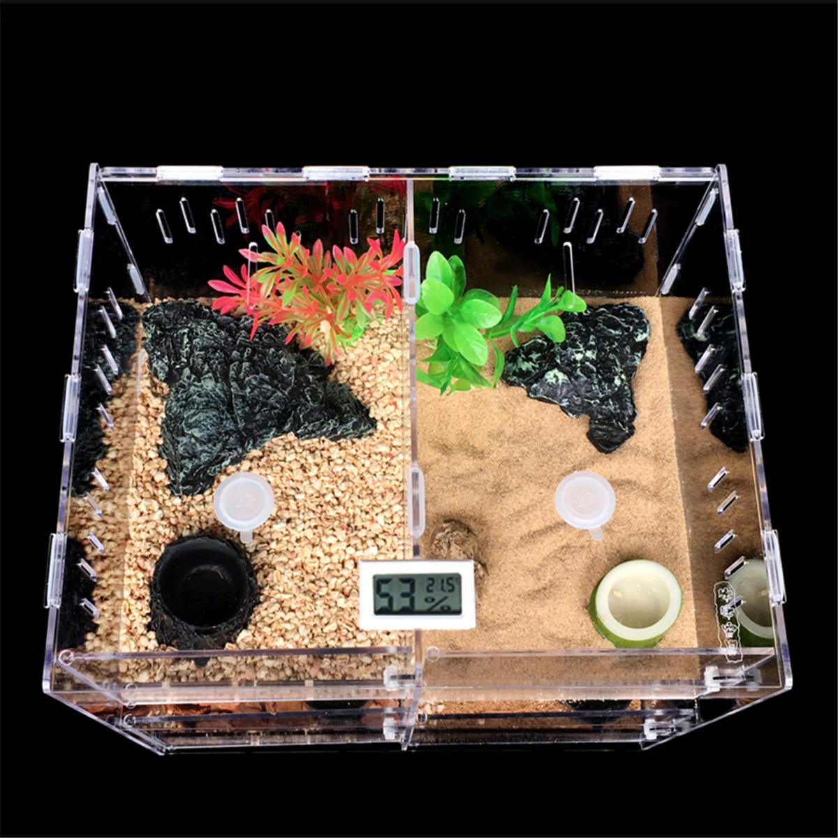 Tanque de Reptiles para mascotas, terrario acrílico, arañas, lagartijas, jaula para casa, 2 rejillas, Reptiles de mascotas, terrarios transparentes