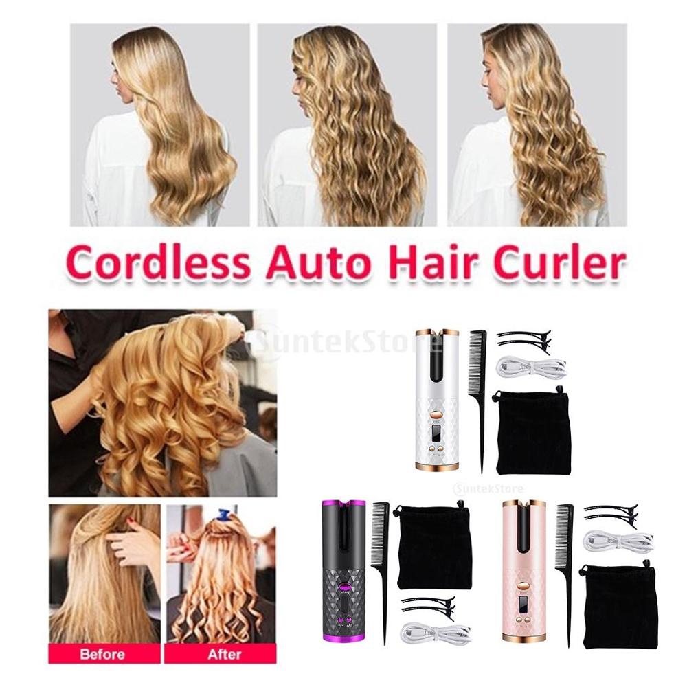 Auto Rotating Hair Curler Cordless Waver Curling Iron Tool Styler Adjustable Temperature Fast Heating Auto Rotating Hair Curler