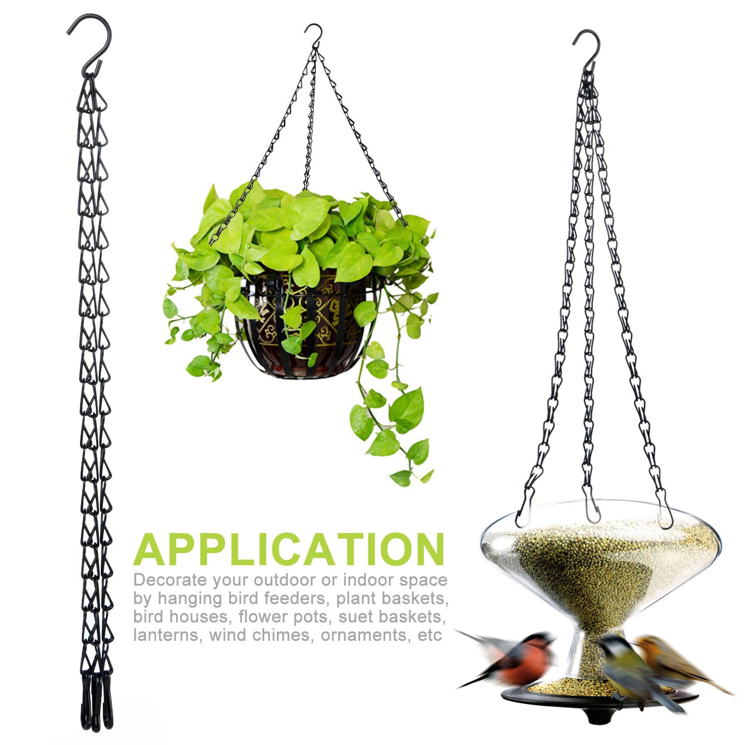 Garden chain hanging chain plastic ceramic flower pot hanging basket chain (black 24 inch iron material electrophoresis)