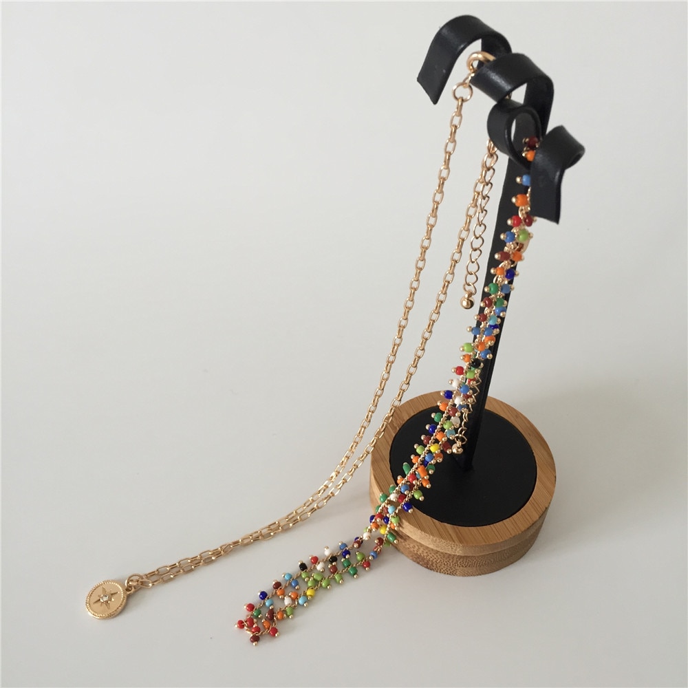 Chic Women Girl Pendant Necklace Gold Color Colorful Bead Europe Style Layered Necklace Christmas