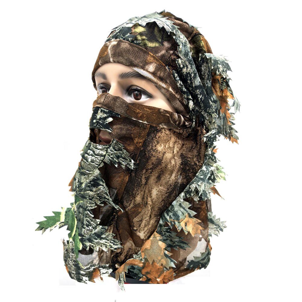 Mascarilla facial de camuflaje 3D para hombre y mujer, máscara de caza estéreo de hojas, sombrero de camuflaje, pasamontañas, mascarilla facial completa de bosque, trajes de Ghillie