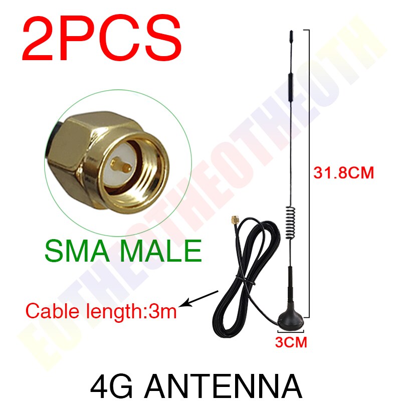 Eoth 1 2pcs 4G LTE Antenna 12dbi SMA Male Connector Aerial 698-960/1700-2700Mhz IOT magnetic base 3M Clear Sucker Antena: 2 PCS sma 31.8cm