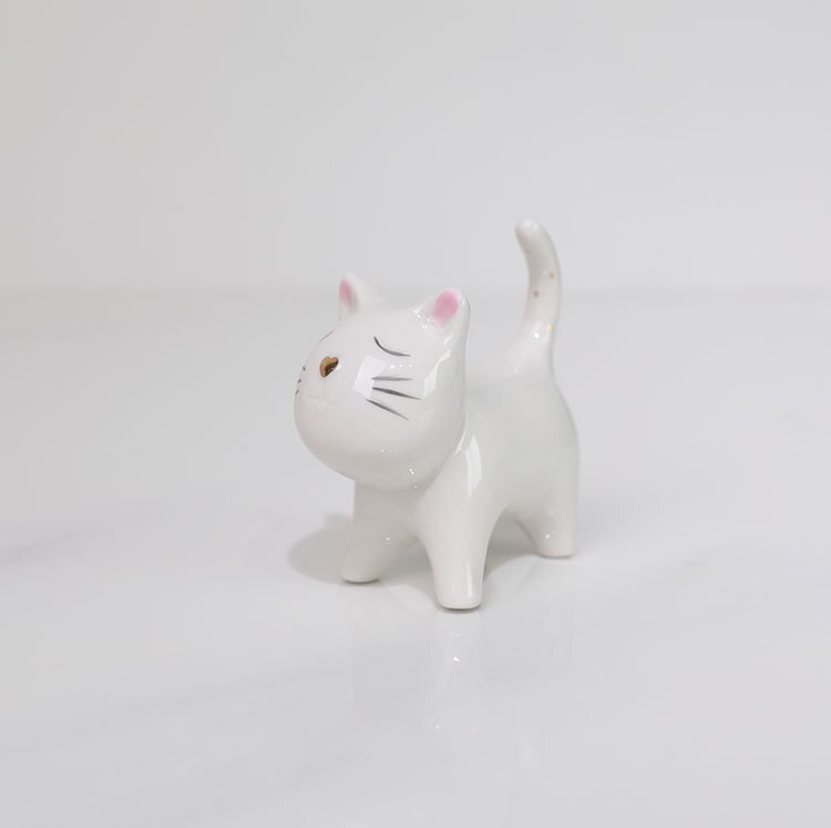 Goud wit keramiek kleine walvis sieraden beugel ring ketting oorbellen opberglade zeepkist lade: Witte kat