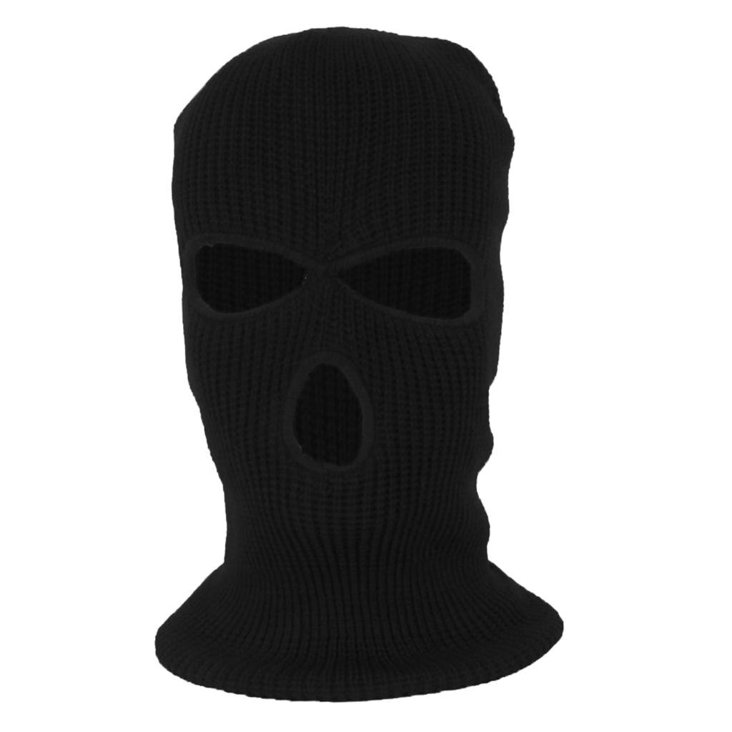 Volwassen 3-Gat Bivakmuts Warm Knit Gebreide Full Face Cover Fietsen Outdoor Sport Mannen & Vrouwen: black