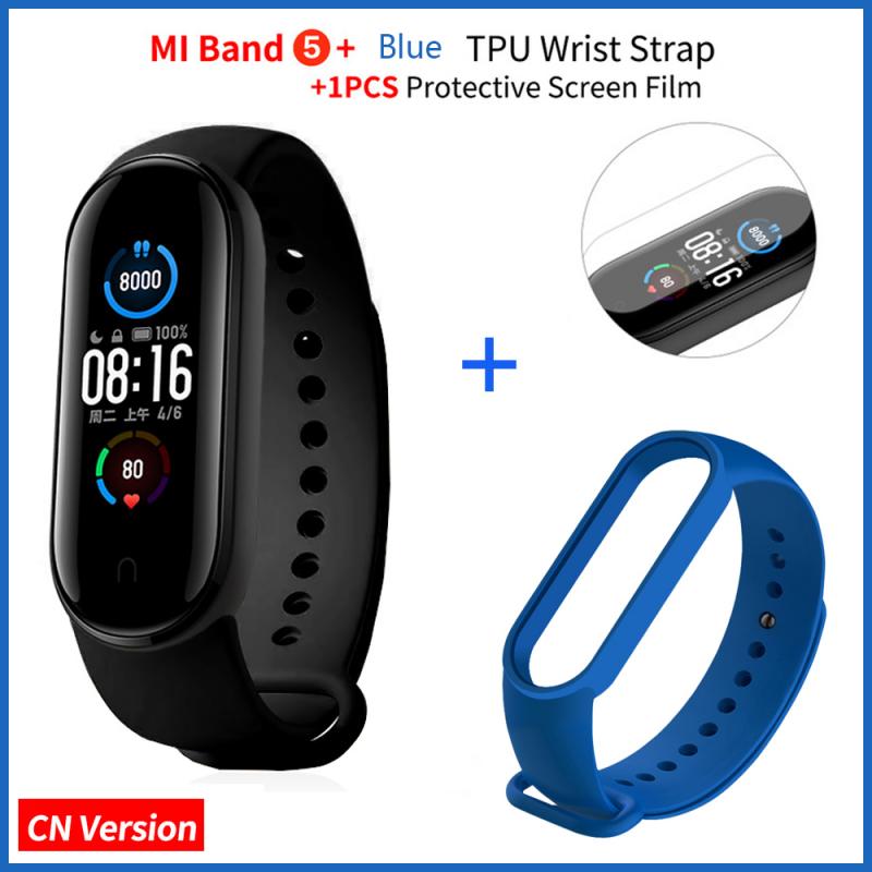 1.1" Original Xiaomi Mi Band 5 Smart Bracelet AMOLED Screen Miband 5 Smartband Fitness Traker Bluetooth Sport Smart Wristbands: CN Add Blue