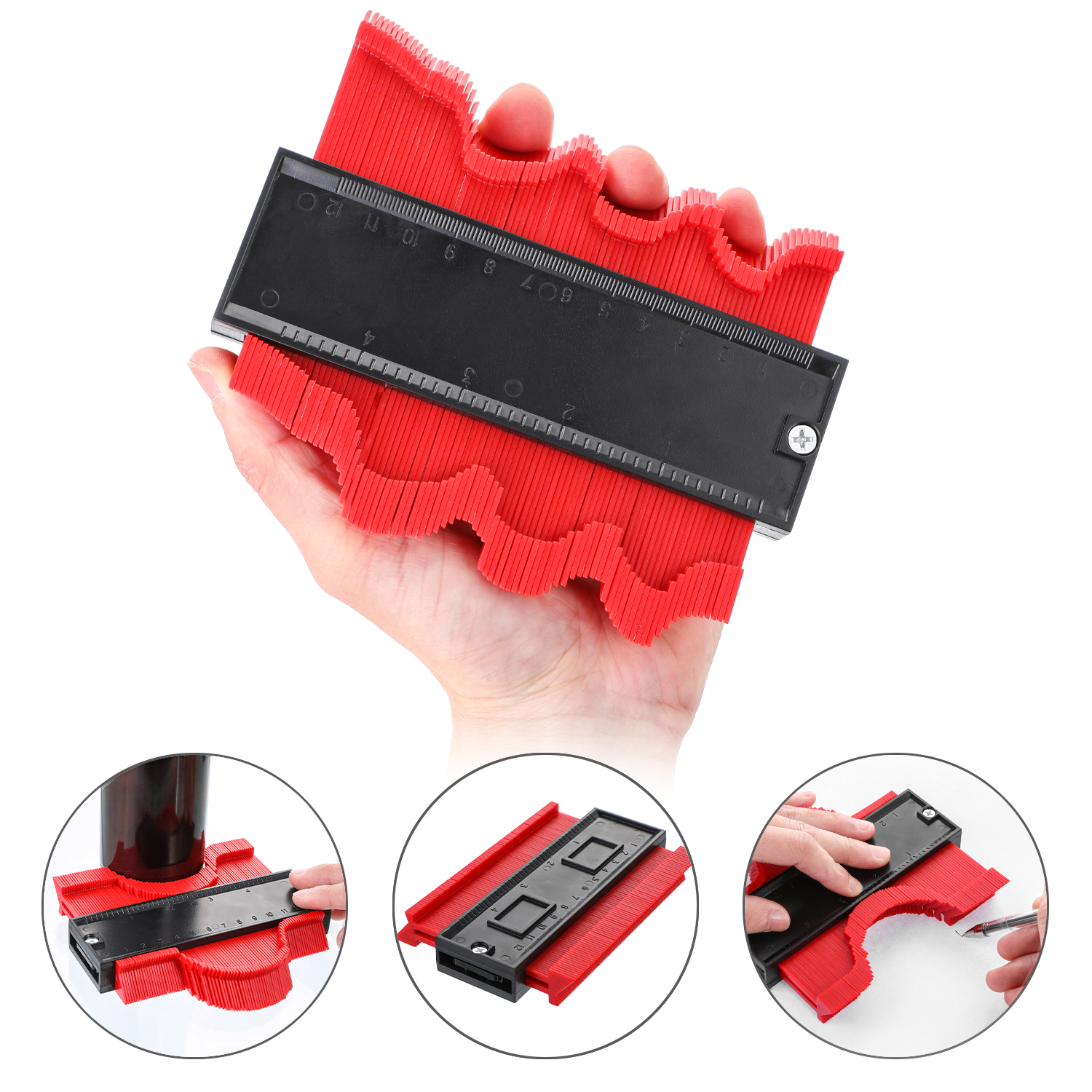 5 pollici di Plastica Calibro Contorno Copia Duplicatore Calibro Standard di 5 Larghezza Legno Marcatura Strumento di Piastrelle Laminato Piastrelle Strumento Generale: red