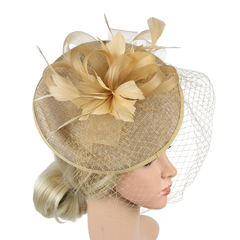 Bröllop brudhattar och fascinatorer headpiece festhatt/corsage svart brudbur nät bröllopsslöja fest dam håraccessoarer: Guld-