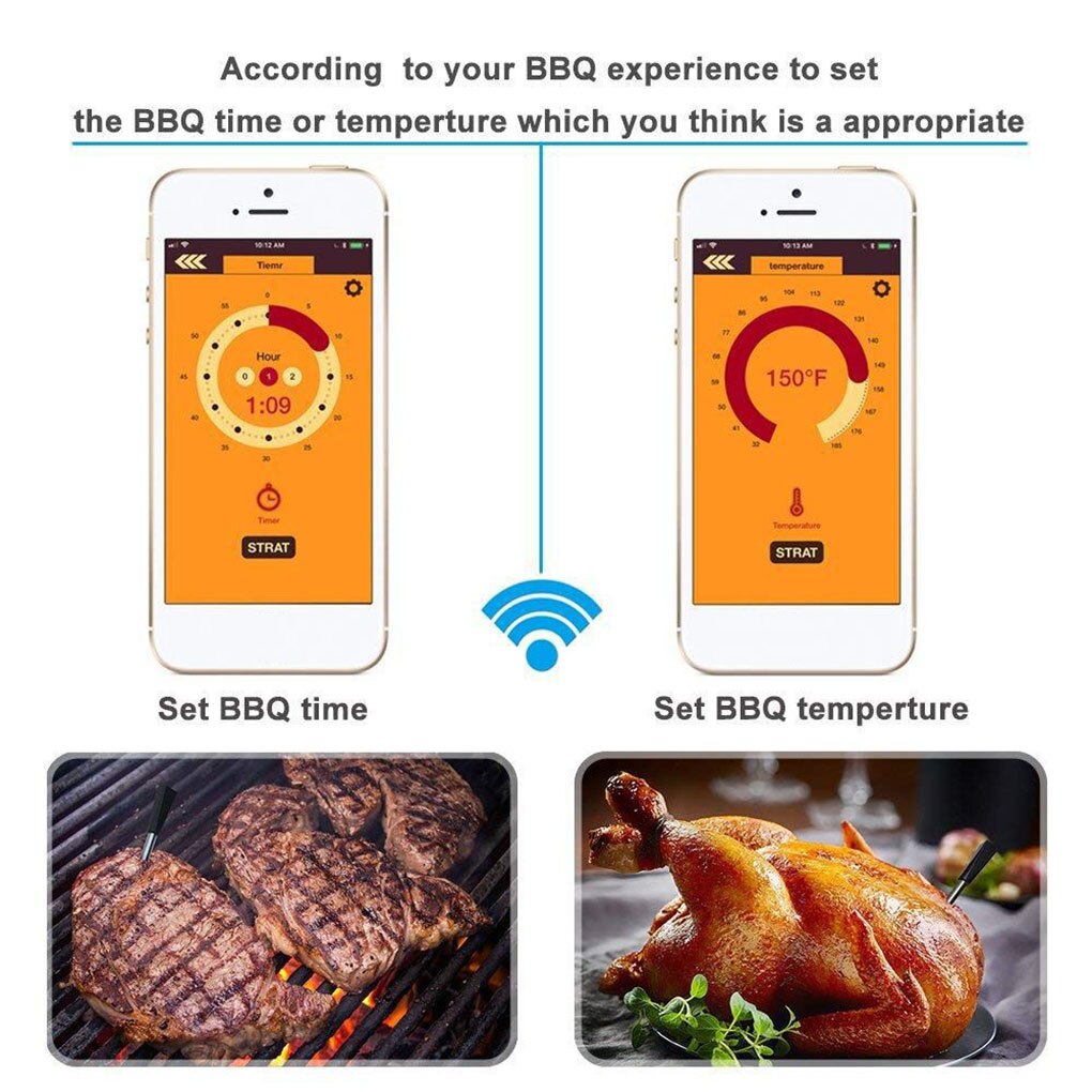 Koken Thermometer Vlees Temperatuur Meter Bbq Draadloze Temperatuur Probe Bluetooth Barbeque Thermometer