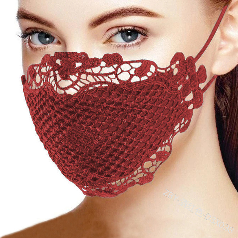 Women Lace Mask Reusable Breathable Safe Protection Face Masks Halloween Cosplay Reusable Mouth Halloween Cosplay Props: Burgundy
