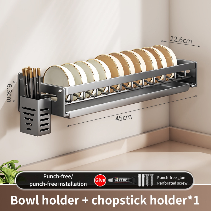 Kitchen Bowl Plate Drying Storage Shelf Wall Mounted Dish Drainer Rack Multifunction Chopsticks Spoon Tableware Dish Holder: light yellow