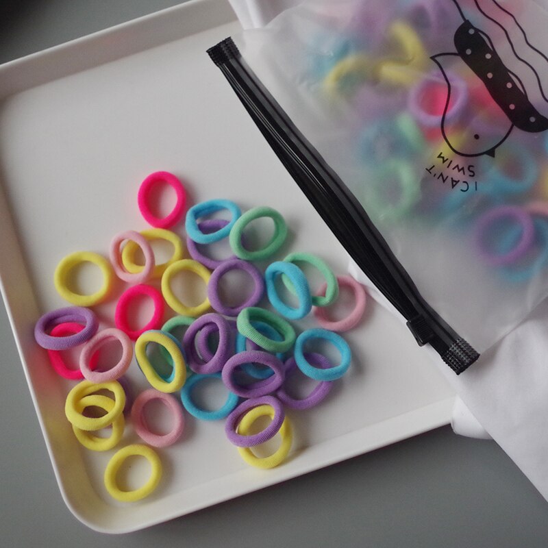 100 Uds niños coloridos cabello elástico chica con banda chico Pequeño anillo de goma soportes de cola de caballo accesorios para el cabello de goma: 2