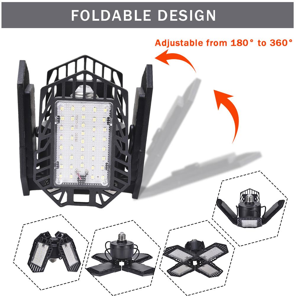 100W LED Garage Light Folding Ultra-thin Mining Lamp Floodlight Deformable Led Ceiling Light for Parking Lot Warehouse Workshop
