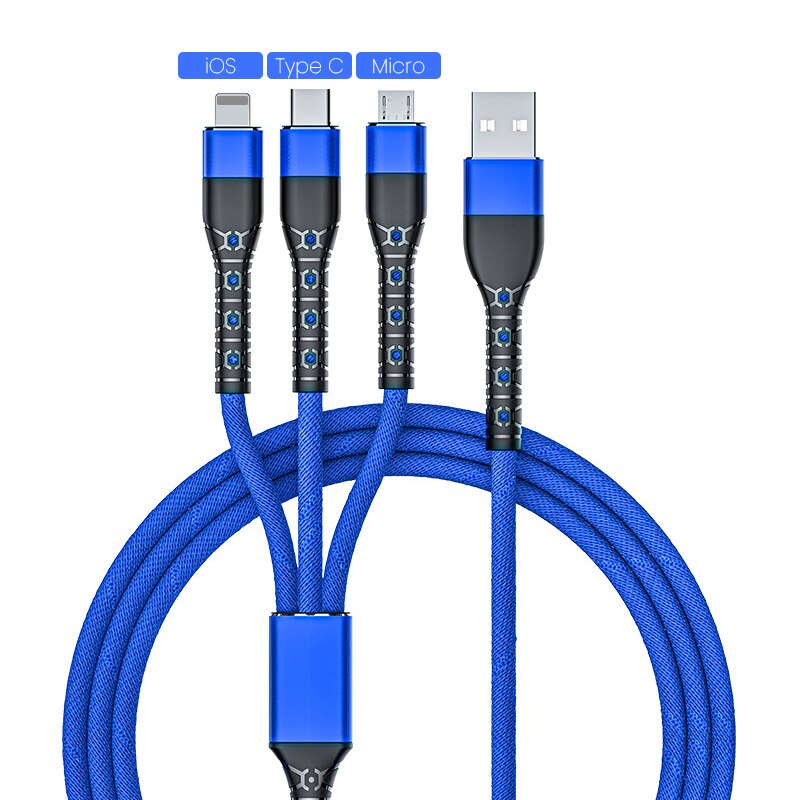 3 In 1 Usb Data Kabel 6A 66W Scp Voor Huawei Mate 40 Pro Micro Usb Type C 3in1 2in1 usb Charger Oplaadkabel Voor Iphone 13 12 11: Blauw