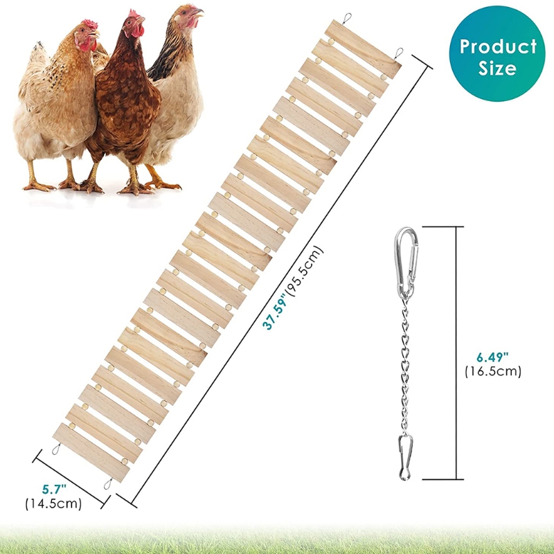 Chicken Toys for Hens Large Birds Wooden Swing Perch Toy for Roosting Natural Wood Ladder with Hook and Hanging Chain