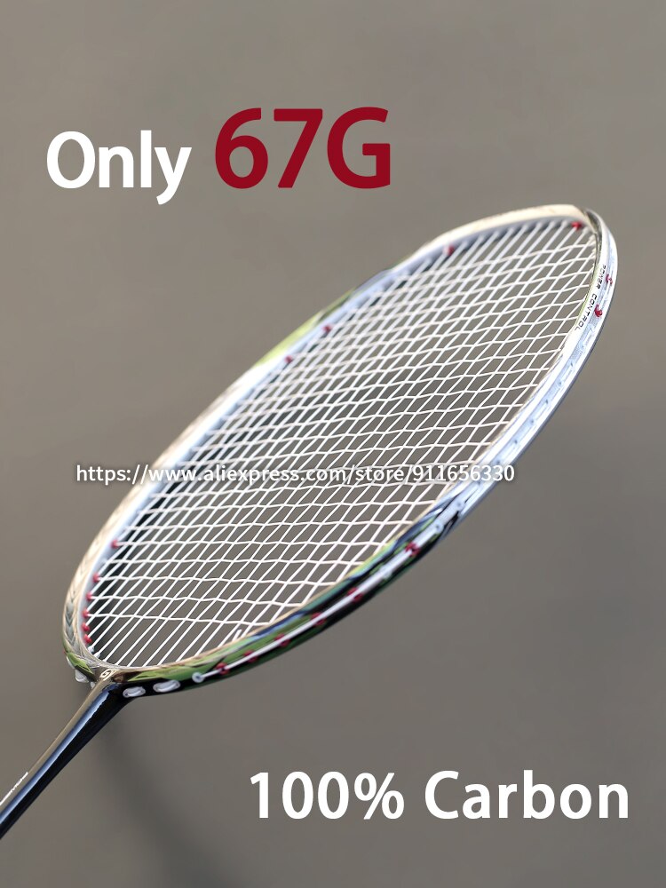 100% Full Carbon Fiber Super Light 7U 67G Badminton Rackets Strungs Max Tension 30lbs Racquet Bag Sports For Adult: Green