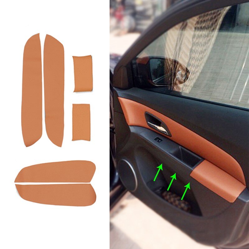 Microfiber Leather Interior Car Styling Door Armrest / Center Dashboard Panel Covers Trim For Chevrolet Classic Cruze: 6pcs Door Armrest / Black