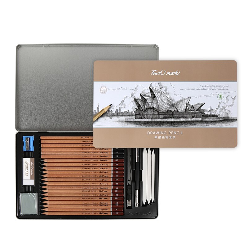 Touch mark Sketch tool set 10/18/29 PCS Drawing pencil tool set students non-toxic Multiple grayscale iron box art supplies