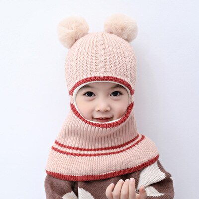 Winter baby muts sjaal jongen meisje gewricht muts peuter kinderen kind warme pompon ster muts gebreide nek plus fluwelen warmer 2-5: Hoedbal - beige