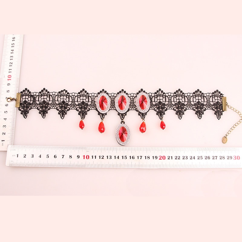 2025 Gothic Jewelry Red Bat Halloween Necklace Lace Choker Necklace for Women Nightmare Before Christmas Black Layered Necklace