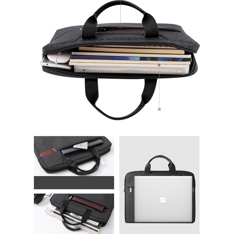 Black Briefcase Men's Business Large Capacity Document 14 Inches Laptop Bag Waterproof Oxford Briefcases