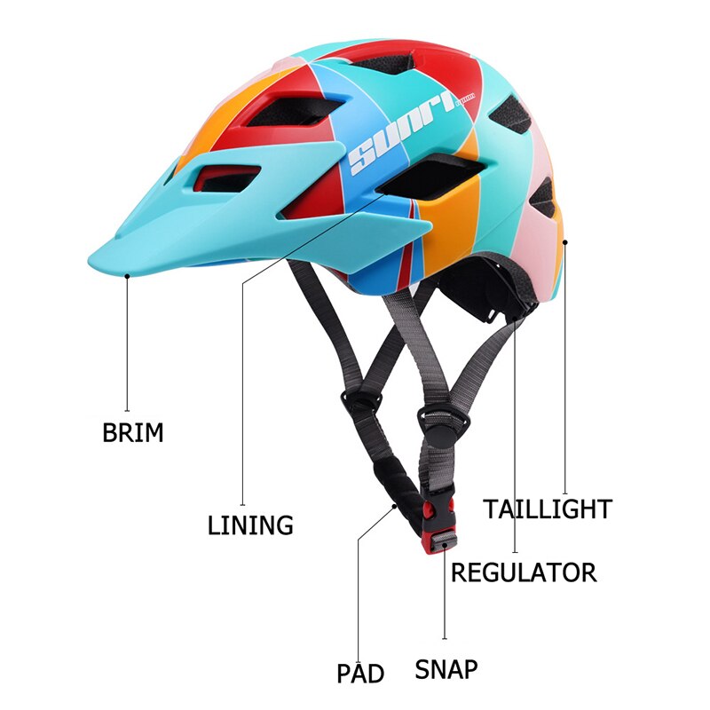 SUNRIMOON Cycling Helmet Unisex Safety Hat Sliding Scooter Balance MTB Bicycle Helmet With Rearlight Mountain Bike Kid Helmet