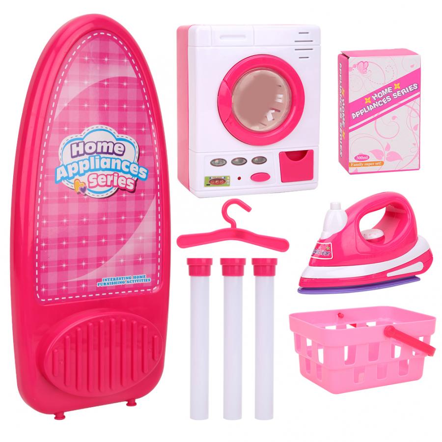 Simulatie Elektrische Ijzer Wasmachine Tafel Set Huishoudelijke Apparaten Speelhuis Speelgoed Baby Kids Educatief Speelgoed Met Geluid Licht