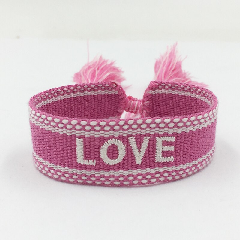 Love Printed Rope Bracelet For Women Men VIntage Braided Tassel Bracelet Ethnic Lace-up Couple Bracelets Jewelry: Love-fushia white