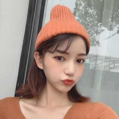 Bonnet de protection en tricot en laine pour femmes, Bonnet de pêcheur, couleur unie, Bonnet de couverture et épais, tendance chapeau décontracté: Orange