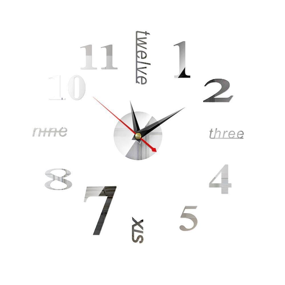 European style wall clock home diy3D stereo clock digital acrylic wall sticker wall mirror clock decoration B9N9: C