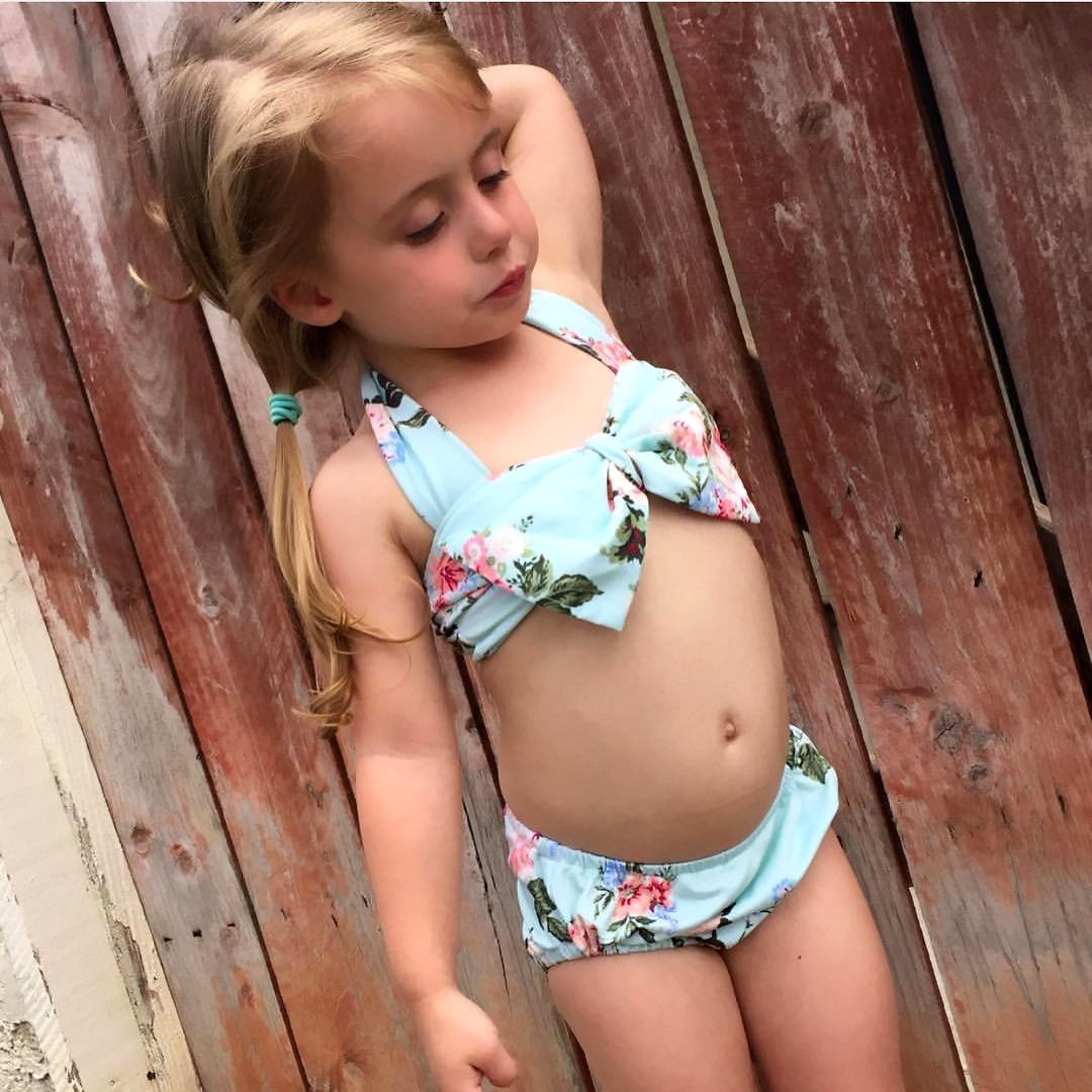Cute Flowers Sailor Child Bikini swimsuit swimwear high waisted bathing suit for kids baby girls Biquini children swimwear
