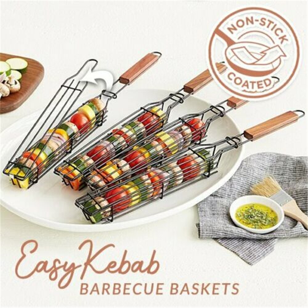 Barbecue Grill Basket Stainless Steel Kebab No Stick Basket Cooking BBQ Grill Mesh Kitchen Tools kitchen accessories