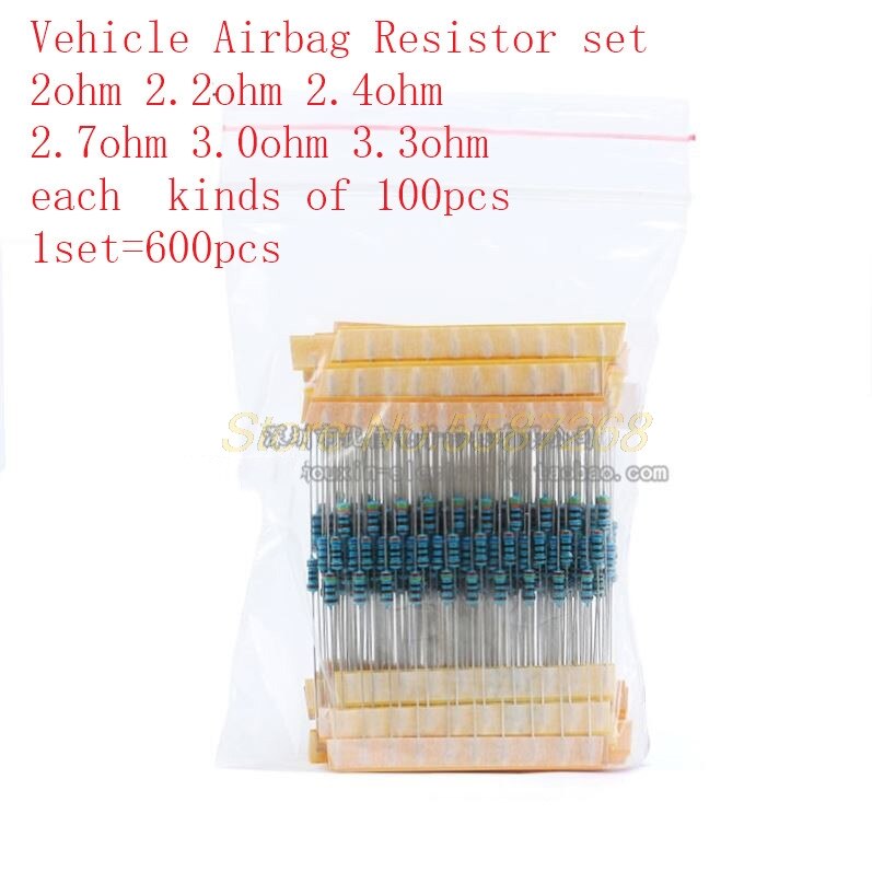 Ensemble de résistance d'airbag de véhicule réparant 2ohm 2.2ohm 2.4ohm 2.7ohm 3.0ohm 3.3ohm 600 pièces de résistance pour la réparation de résistance de voiture