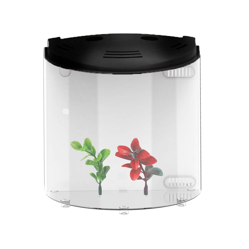 Usb akvarium kit med led belysning kraftfilter halvmåne form hem kontor dekoration fisk akvarium: Svart