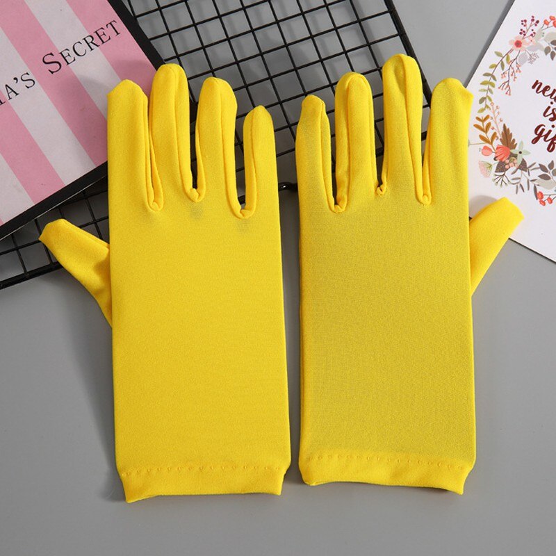 Guantes de baile para niñas a la altura de la muñeca, guantes cortos de boda para mujer en rojo/Negro/Blanco, guantes de novia ST211: Yellow
