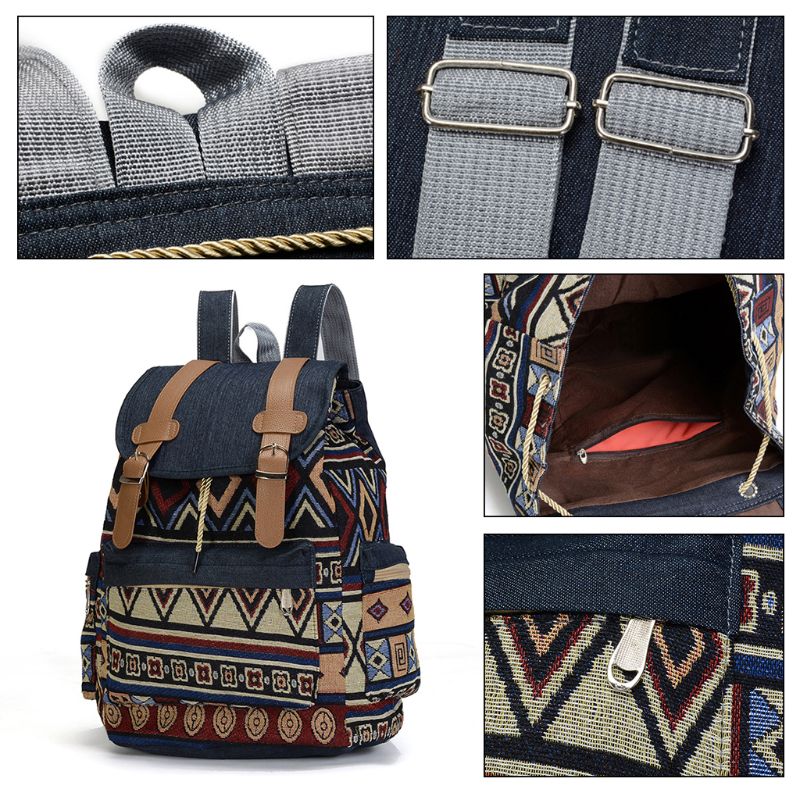 Vrouwen Canvas Vintage Rugzak Etnische Rugzakken Bohemian Rugzak Schooltas