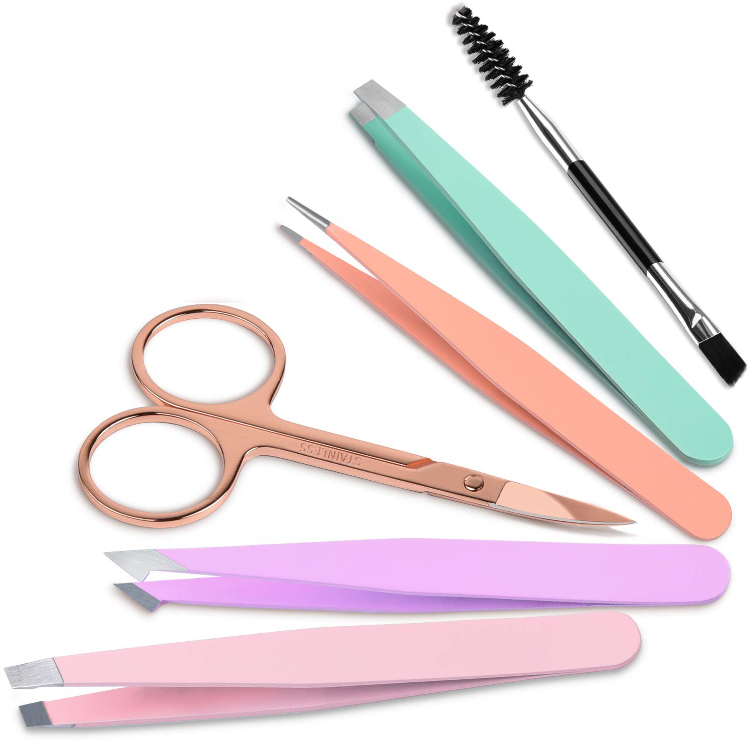 Ensemble de 6 pincettes professionnelles, ciseaux incurvés en acier inoxydable pour femmes et hommes, pincettes de précision pour sourcils pour cheveux ngrown
