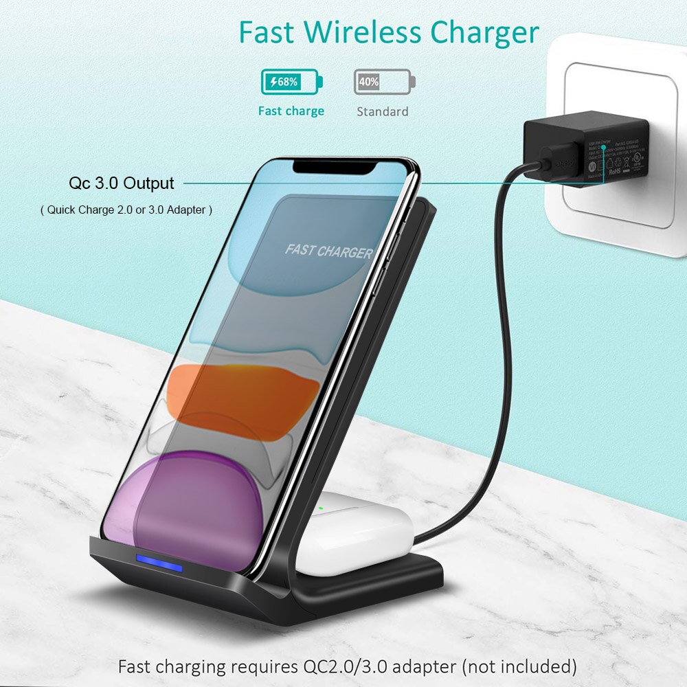 2 em 1 15W Qi Carregador Sem Fio Estação de Carregamento Rápido Para Airpods Pro iPhone 11 XS XR X 8 charge Dock para Samsung S20 S10 S9 Gomos