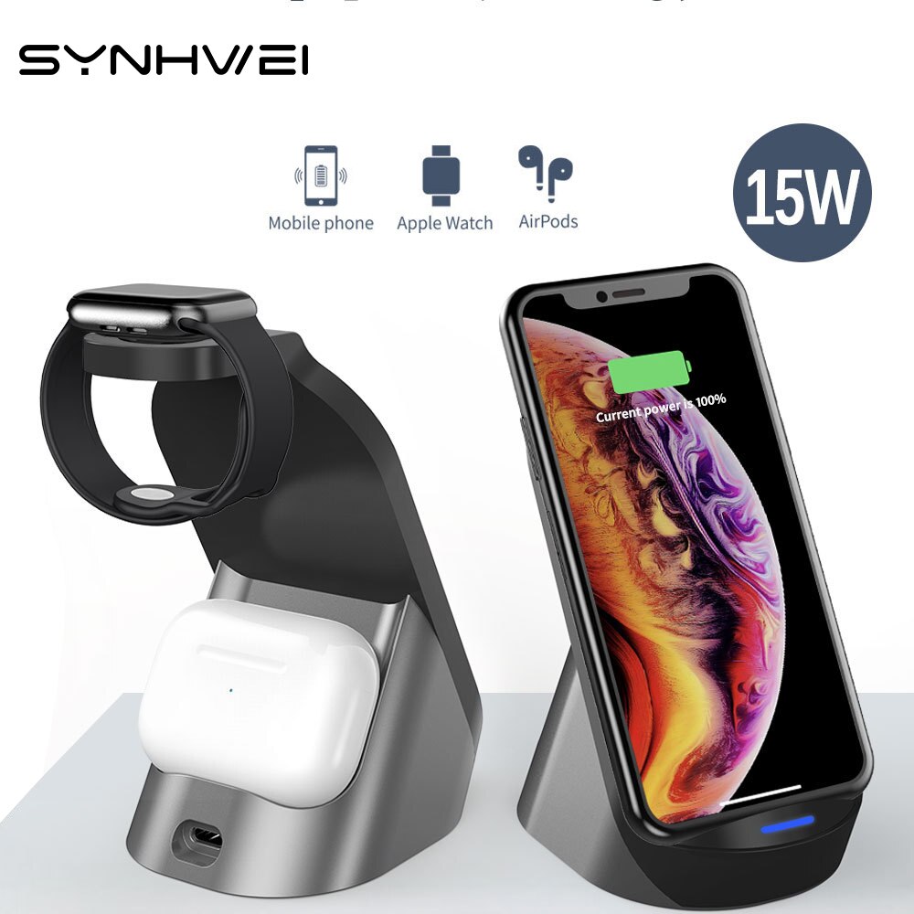3 in 1 15w Qi Drahtlose Schnell Ladegerät Stand Dock Für Apfel iWatch AirPods iPhone Samsung Xiaomi Telefon Schnelle induktion Ladegerät