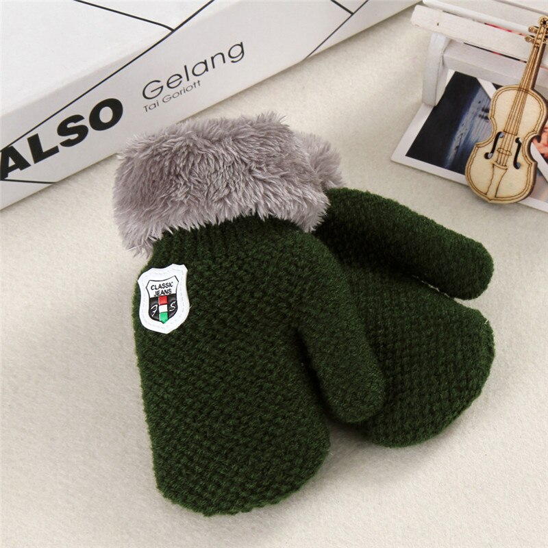 Guantes Invierno Baby Winter Baby Boys Girls Knitted Gloves Warm Rope Full Finger Mittens Gloves For Children Toddler Kids: Green