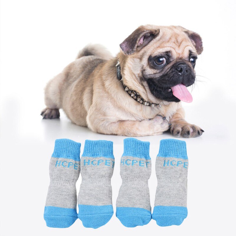 4pcs/lot Anti-slip Puppy Cat Knit Socks Dog Shoes Lovely Warm Dog Socks Cute Cartoon Print Cats Dogs Boots Winter Wear