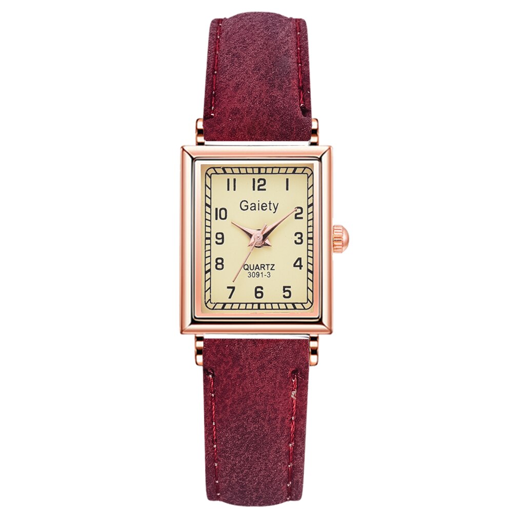 2PCS /Set Women Leather Belt Dress Quartz Clock Square Dial Sport Casual Bracelet Ladies Wrist Watch Relogio Reloj Mujer: Rose