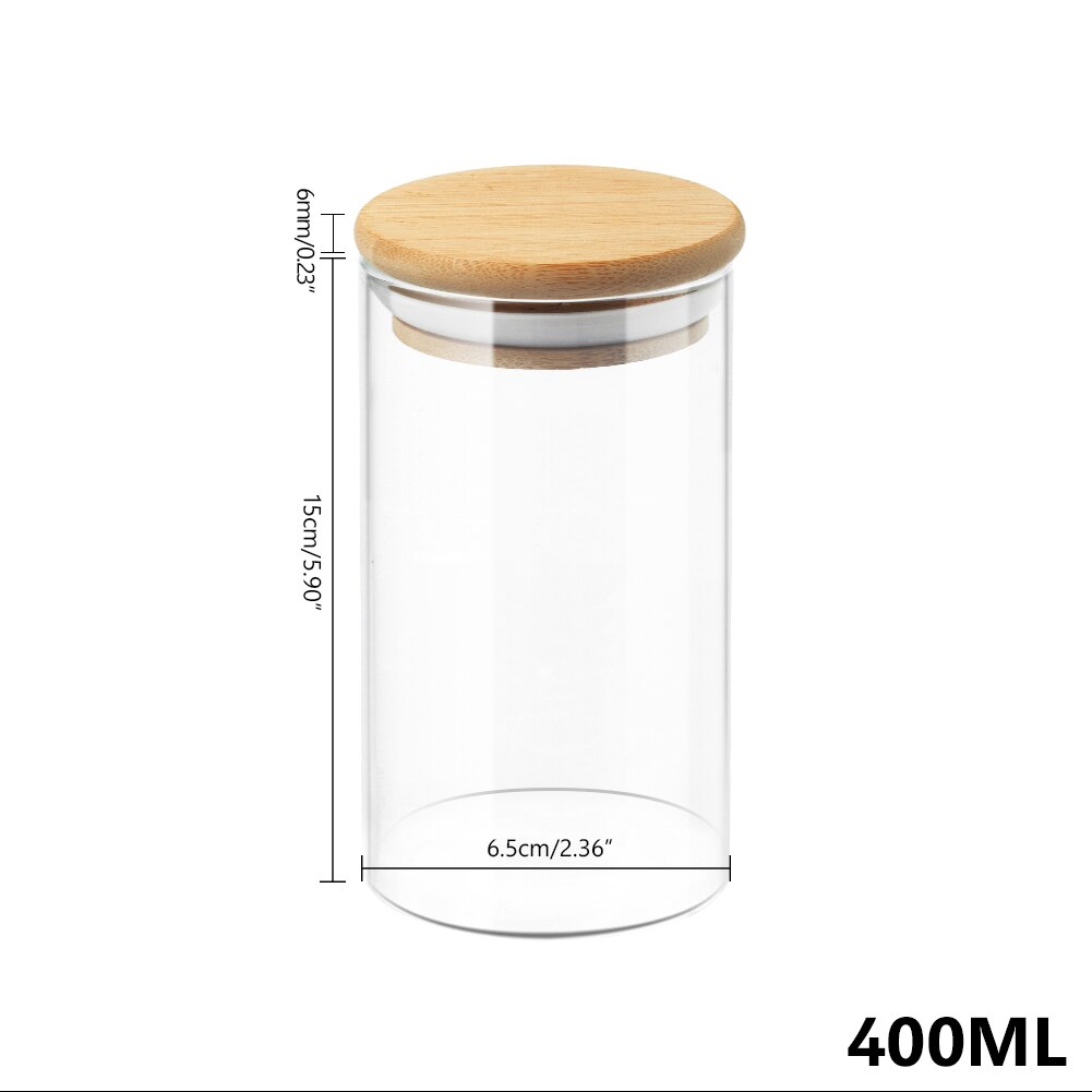 Afgesloten Glazen Pot Met Bamboe Deksel Bus Voedsel Opslag Keuken Flessen Container Voor Losse Thee Bean Suiker Zout Koffie: 400ml 6.5x15cm