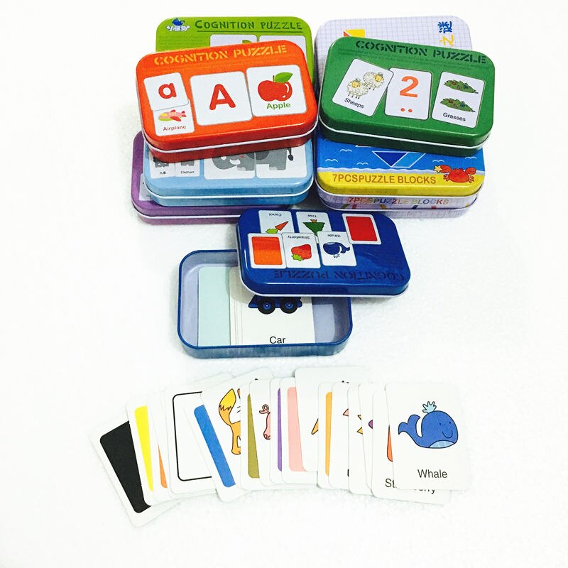 3D Puzzles Pädagogisches Spielzeug Für Kinder Eisen Box Set Fahrzeug/Tier/Obst Puzzles Alphabet Erkenntnis TPuzzle Zählen sticks