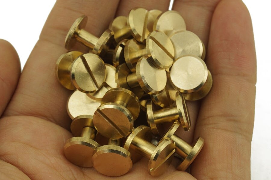 5 Stks/partij Massief Messing Chicago Knop Stud Nail Schroef terug Lederen Nail Klinknagel Riem 10.5*6mm