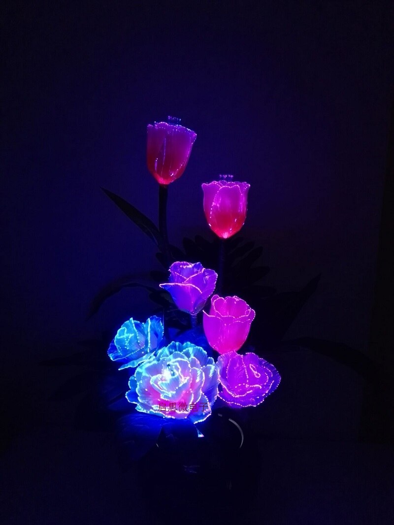 Led fiber optic verlichting Kunstbloemen Zijden bloemen Europese Fall Vivid Peony Rose Tulpen Nep Leaf Led lamp